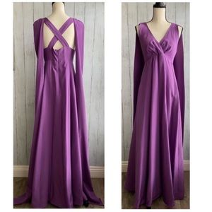 Vintage Silk Drape Surplice V-Neck Cape Back Gown